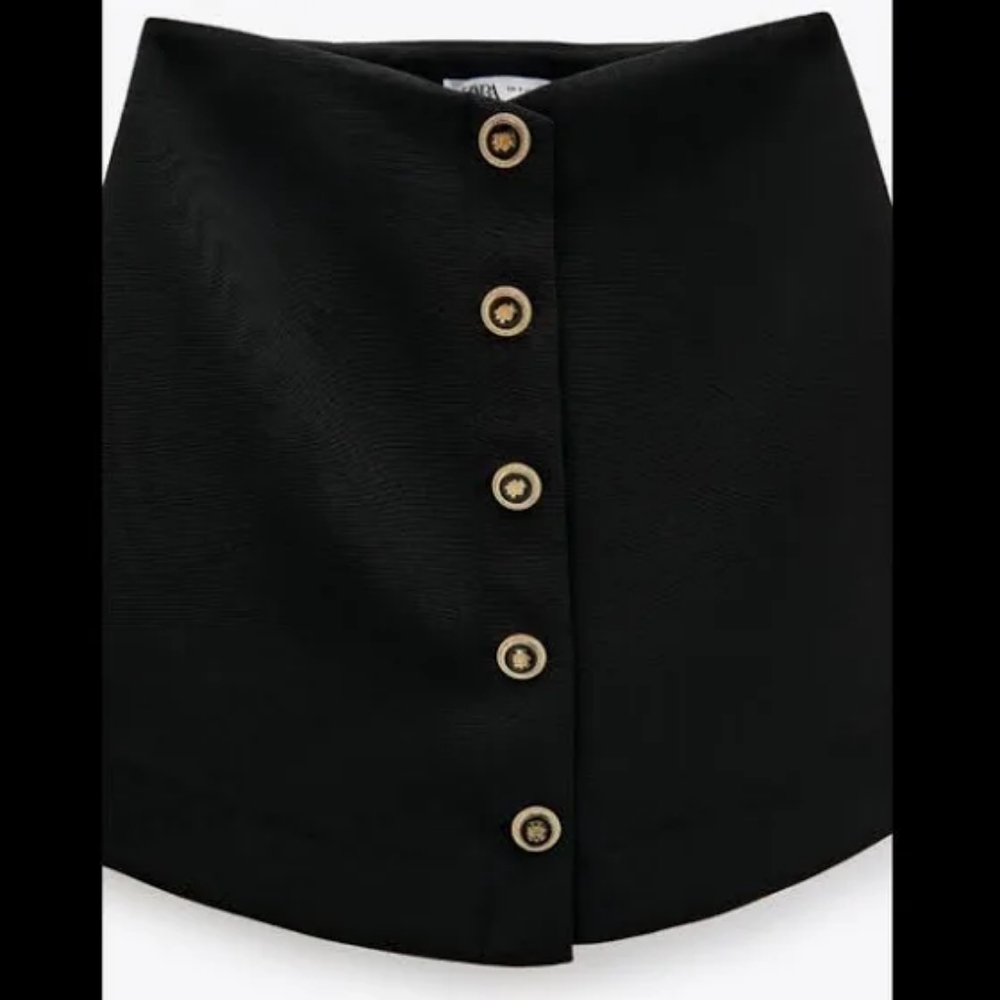 ZARA MINI SKIRT with black & gold front buttons BLACK SZ L - Picture 4 of 7
